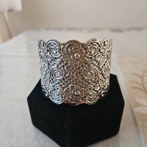 Wide Silver Floral Cuff Bracelet